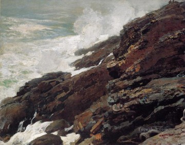 水彩 Painting - メイン州の高い崖の海岸ウィンスロー・ホーマーの水彩画